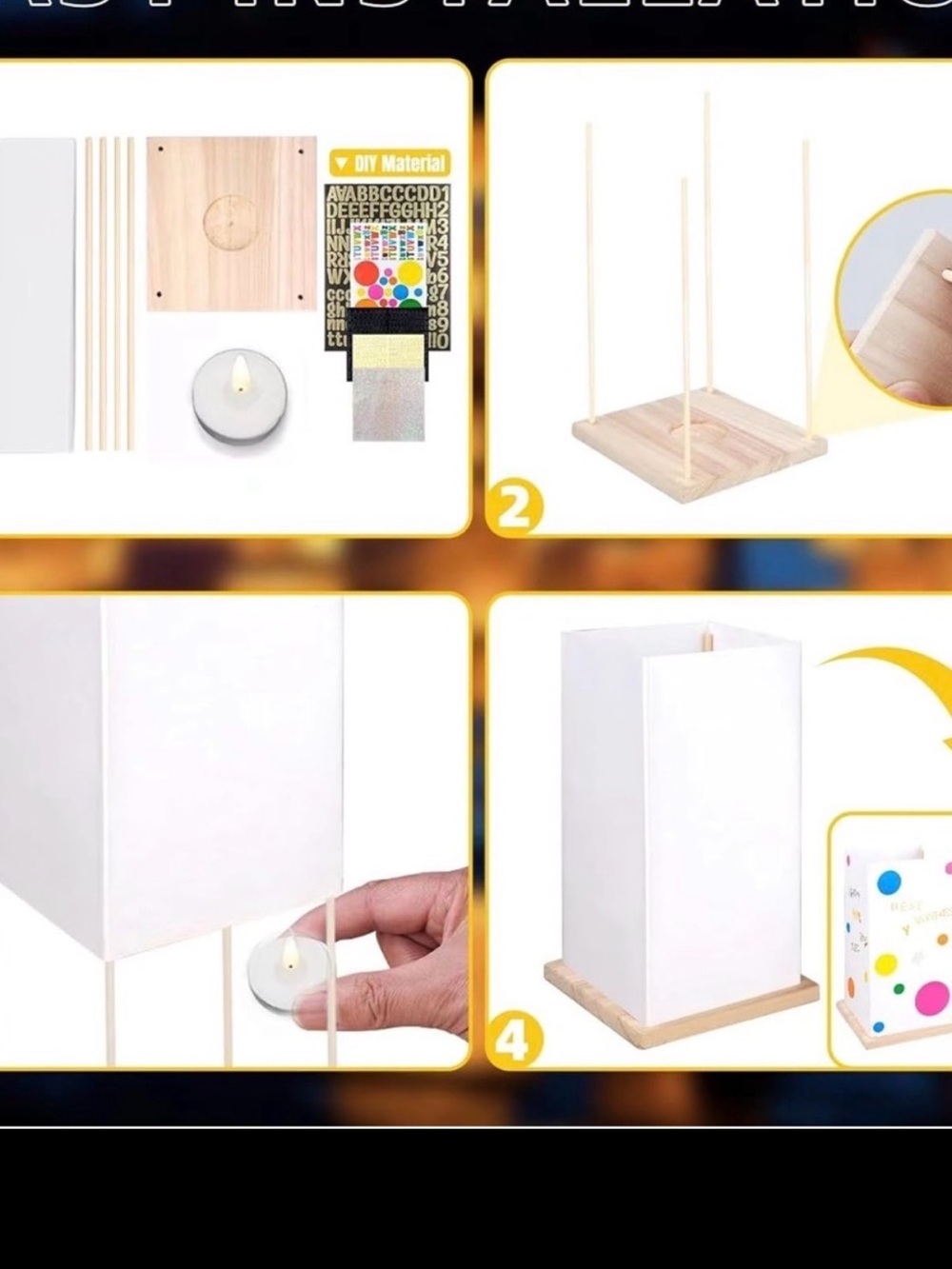 DIY Wooden Lantern Kit with White Paper Shade